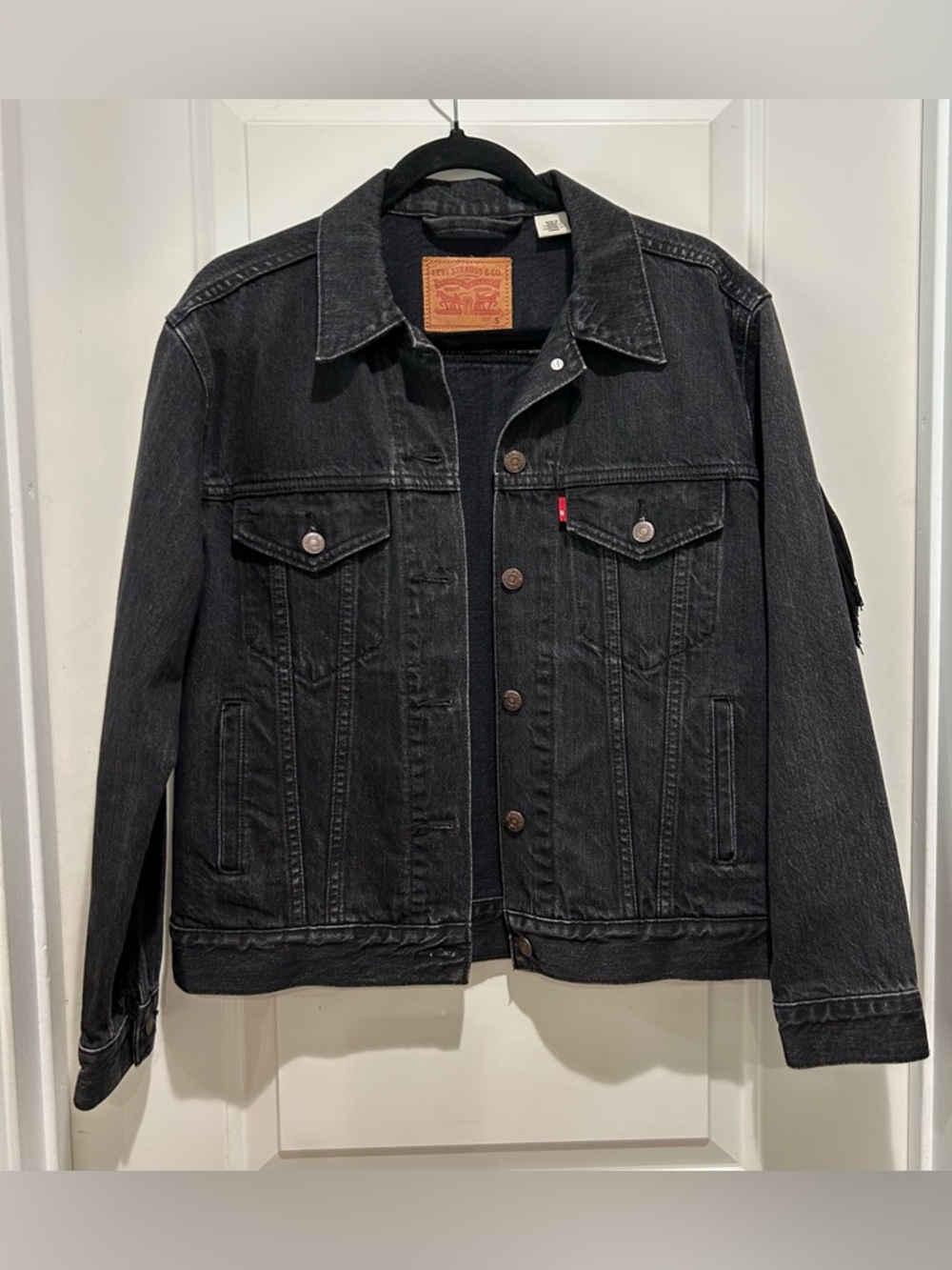 Levi's Black Ex-Boyfriend Fringe Trucker Denim Jacket